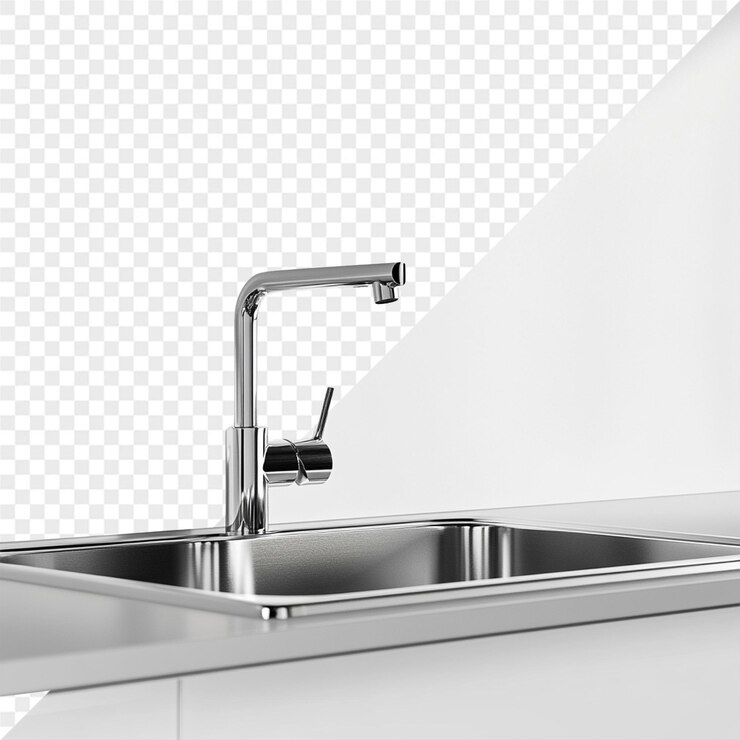 PSD a kitchen sink with a faucet and a white background