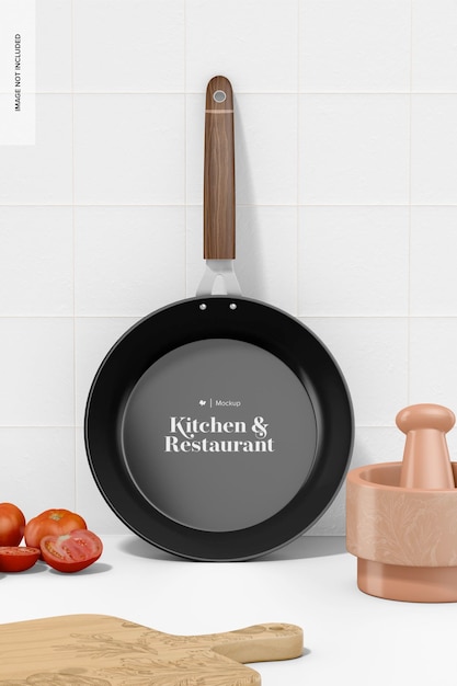 PSD kitchen skillet mockup hanging