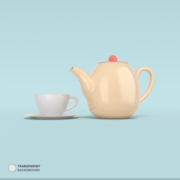 PSD kitchen tea kettle and cup icon isolated 3d render illustration