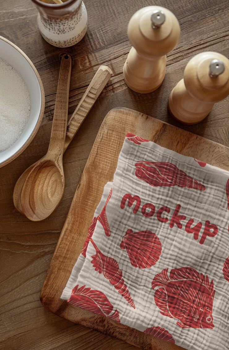 PSD kitchen towel mock-up design