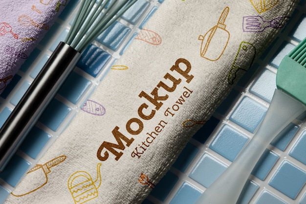 PSD kitchen towel with pattern mockup