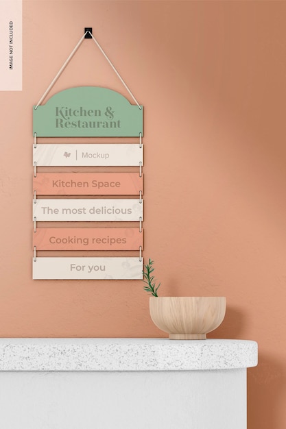 Kitchen wall sign scene mockup front view