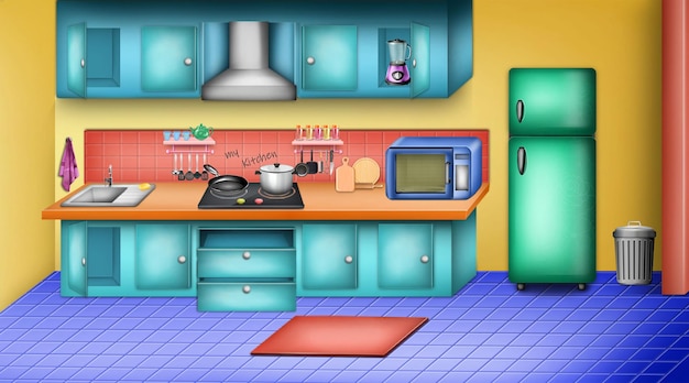 kitchen with cabinet and all accessories