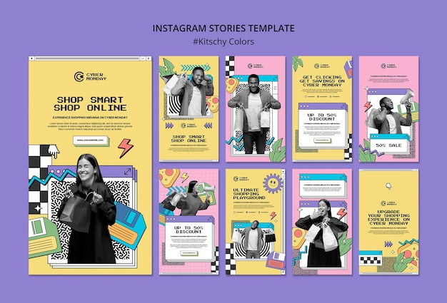 PSD kitscherige kleuren instagram verhalen sjabloon