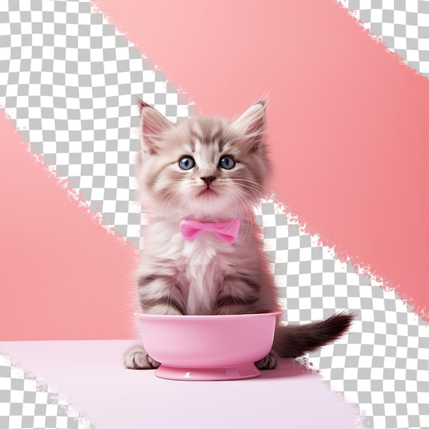 PSD kitten with meat and white banner in transparent background