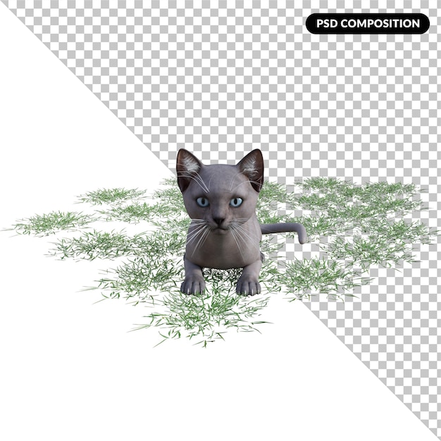 PSD kitty schattig geïsoleerd 3d-rendering.