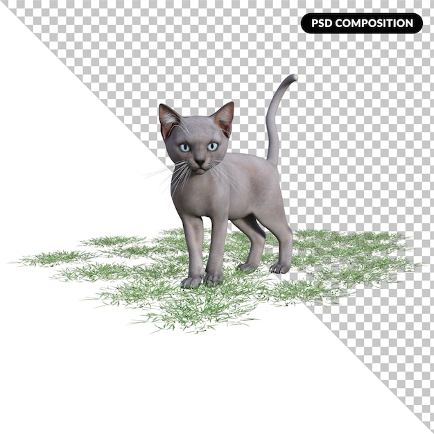 PSD kitty schattig geïsoleerd 3d-rendering.