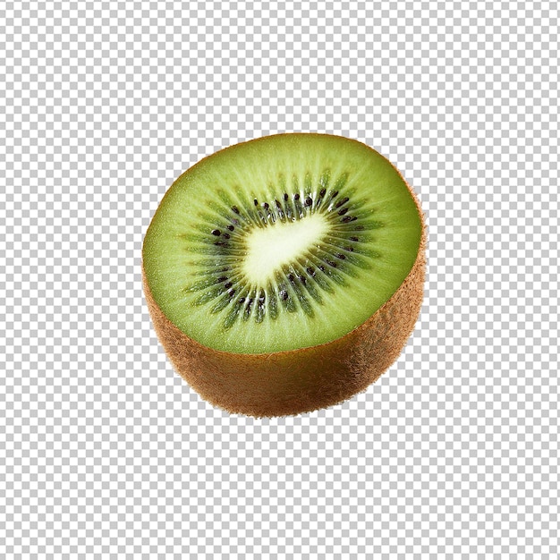 a kiwi fruit cut in half with a black and white background