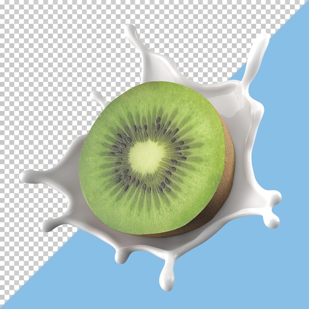 PSD kiwi fruit yogurt milk splashes isolated on background