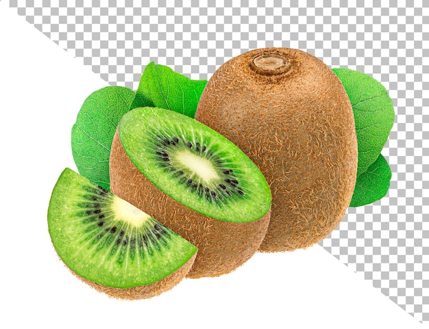 Kiwi kiwi intero e affettato isolato