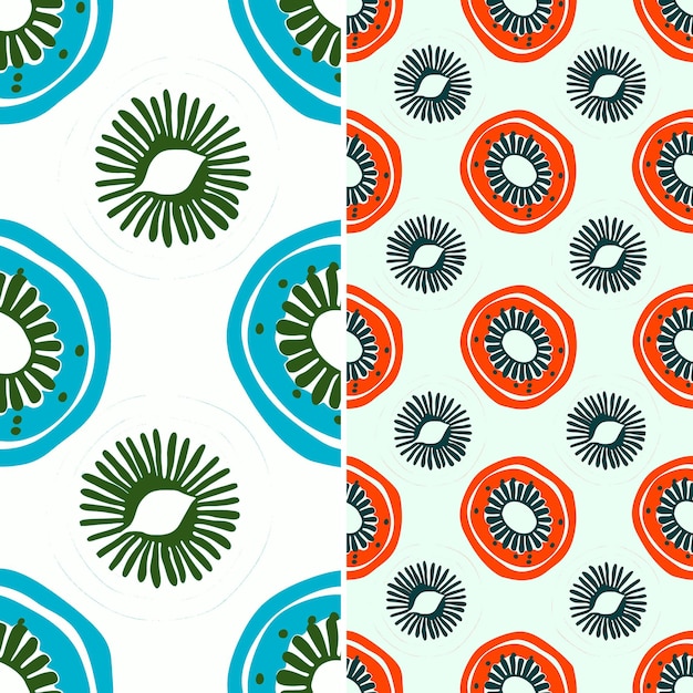 Kiwi With Sliced Cross Section and Simple Design With Symmet Unique Tropical Fruit Pattern Vector