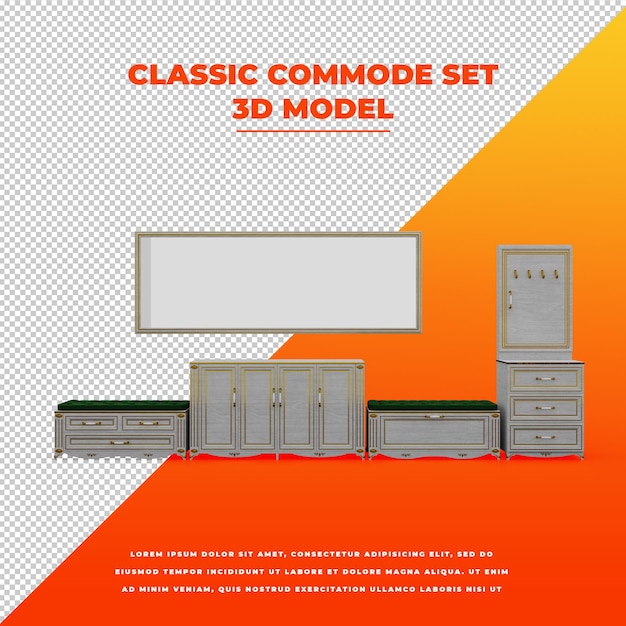 Klassieke commode set 3d geïsoleerd model