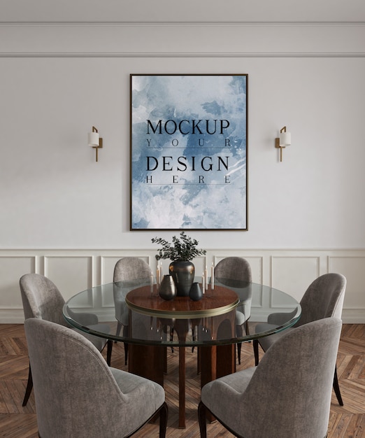 Klassieke eetkamer met mockup poster