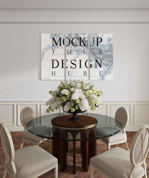 Klassieke eetkamer met mockup poster