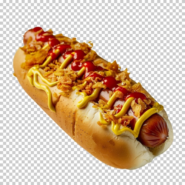 PSD klassieke hotdog met ketchup en mosterdsaus zapiekanka smakelijke ui hotdog geïsoleerde achtergrond