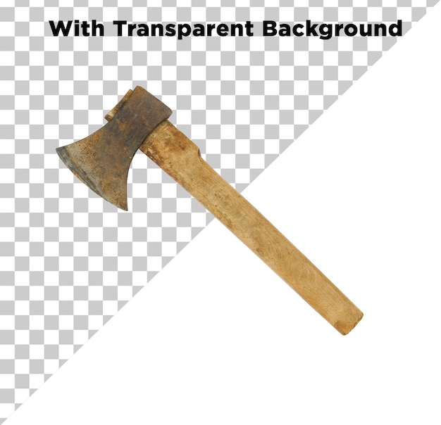 Klassieke houten handvat bijl licht roestige PNG PSD geïsoleerd op doorzichtige achtergrond