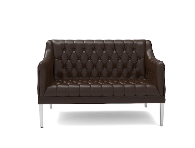 PSD klasyczna brązowa skórzana sofa w stylu vintage na białym tle luksusowa kolekcja mebli sofa