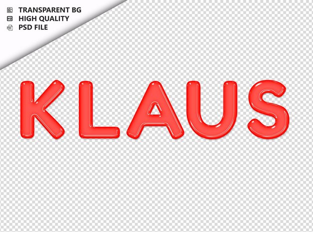 Klaus typography red text glosy glass psd transparent