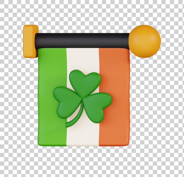 Klaverblad op vlagelement geïsoleerd Happy St Patrick's day icon concept 3D render illustratie
