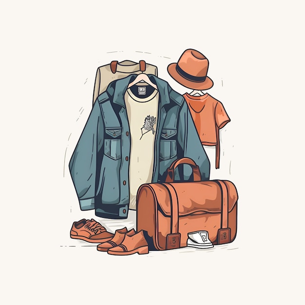 PSD kleding en accessoires voor mannen illustratie in schetsstijl