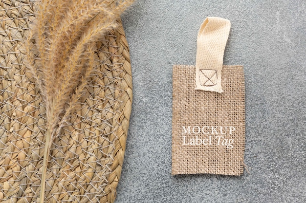 PSD kledinglabel mock-up met jute pad