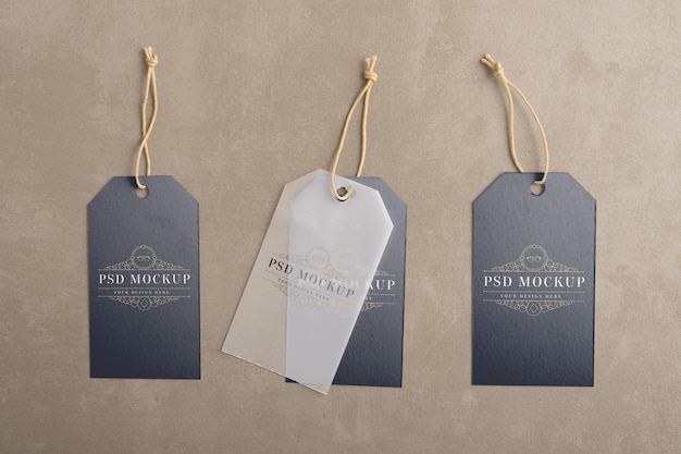 PSD kledingstuk hang label tag mockup