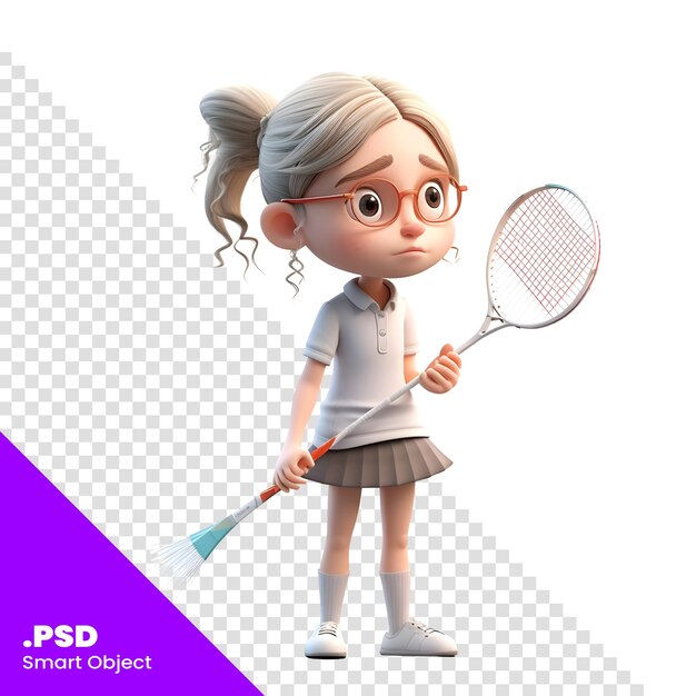 PSD klein meisje met badminton racket illustratie met clipping pad psd sjabloon