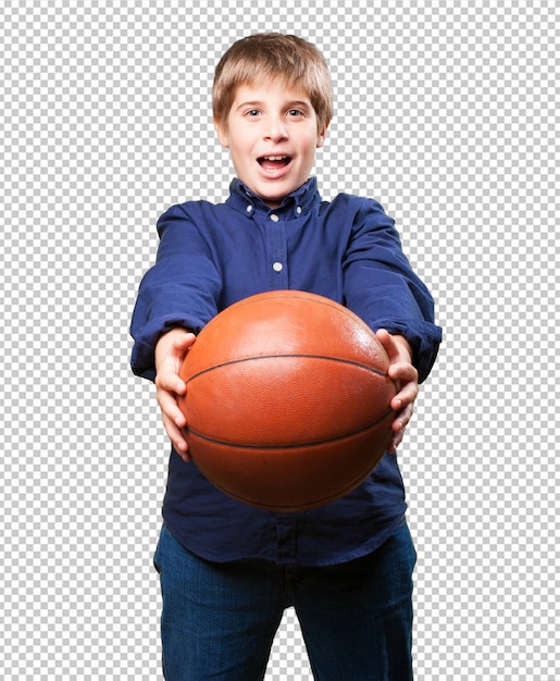 PSD kleine jongen die een basketbal