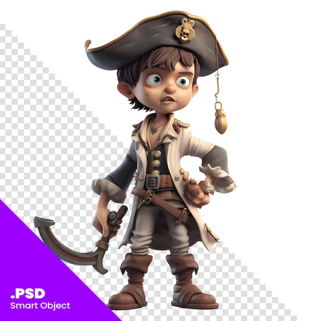 Kleine piraat met een hoefijzer in zijn hand3d illustratie PSD-sjabloon