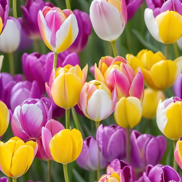Kleine tulpen bloeien in zachte kleuren naadloos patroon
