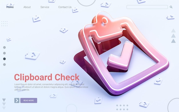 Klembord check teken vouwen op witte achtergrond 3d render concept voor sociale banner websjabloon