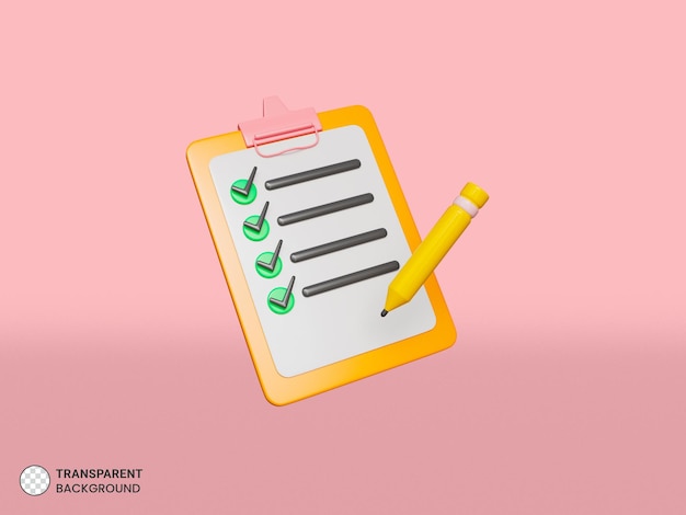 Klembord checklist pictogram geïsoleerd 3d render illustratie