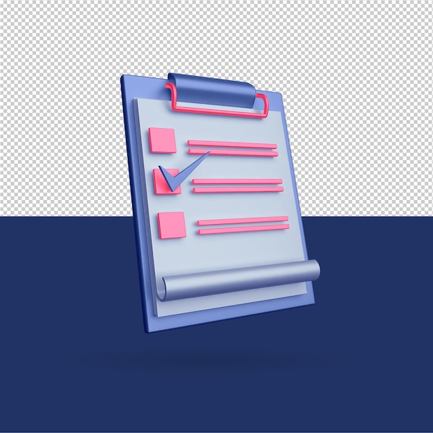 Klembord met checklist papieren notitie 3d pictogram illustratie Gratis Psd bewerkbare kleur