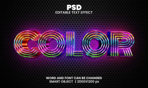 Kleur 3d bewerkbare photoshop teksteffectstijl met moderne achtergrond