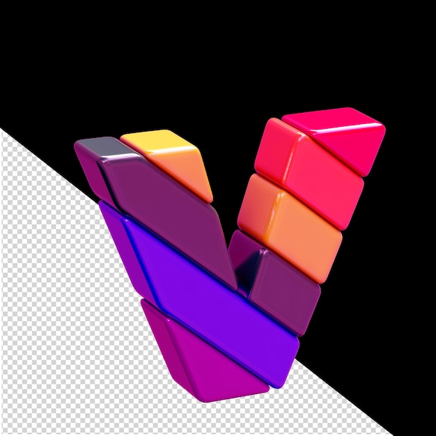 PSD kleur 3d symbool gemaakt van diagonale blokken letter v