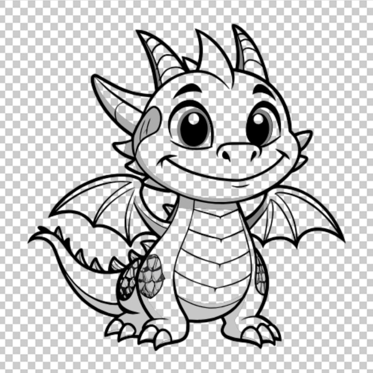 PSD kleurpagina voor kinderen cartoon stijl adragon png