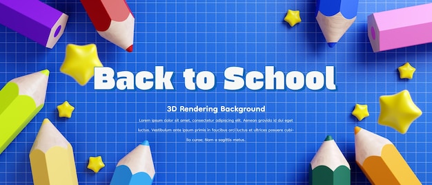 Kleurpotloden op papier terug naar school concept in plat lag stijl 3D illustratie