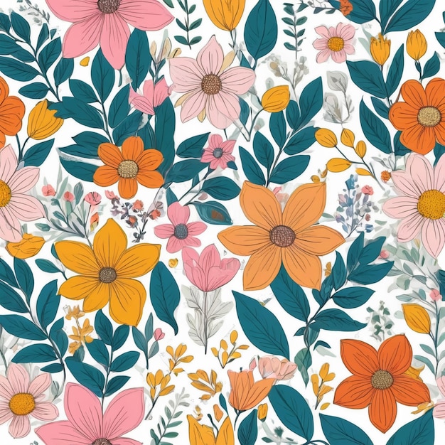 Kleurrijk bloemenpatroon met bladeren en bloemen