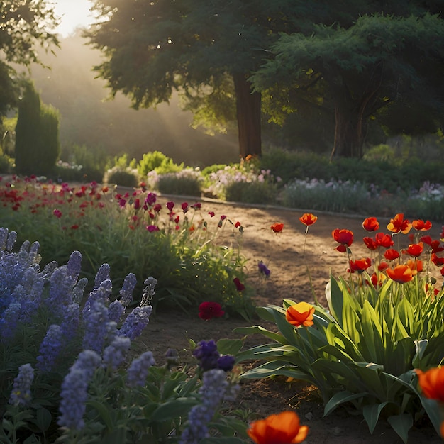 Kleurrijk bloementuinlandschap