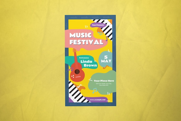 PSD kleurrijk flat design muziekfestival instagram verhaal