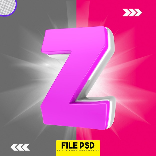 PSD kleurrijke alfabet roze z 3d-rendering