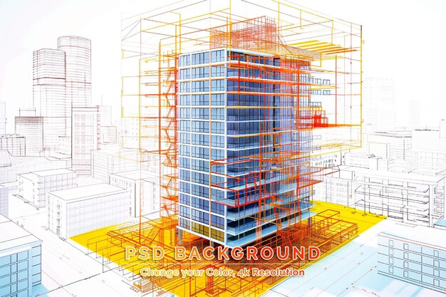 PSD kleurrijke architectonische bouwplan