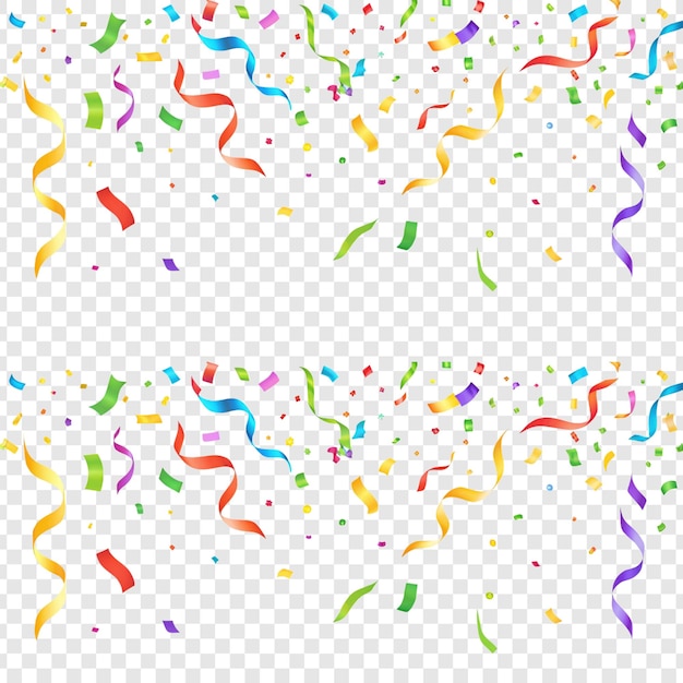 Kleurrijke confetti en slingers die naar beneden vallen