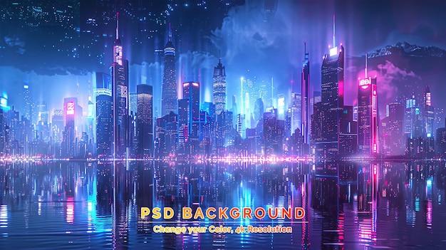 PSD kleurrijke cyberpunk metaverse stad achtergrond