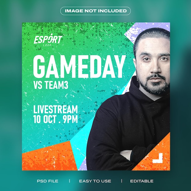 PSD kleurrijke esport gameday sociale media instagram post banner getextureerde sjabloon