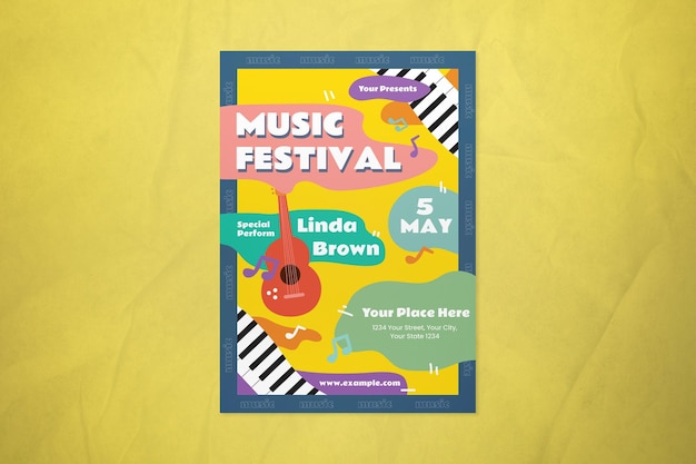 PSD kleurrijke flat design muziekfestival flyer