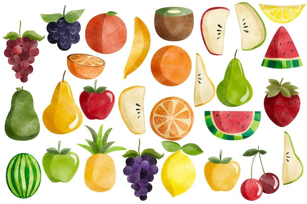 Kleurrijke fruitillustraties in waterverf