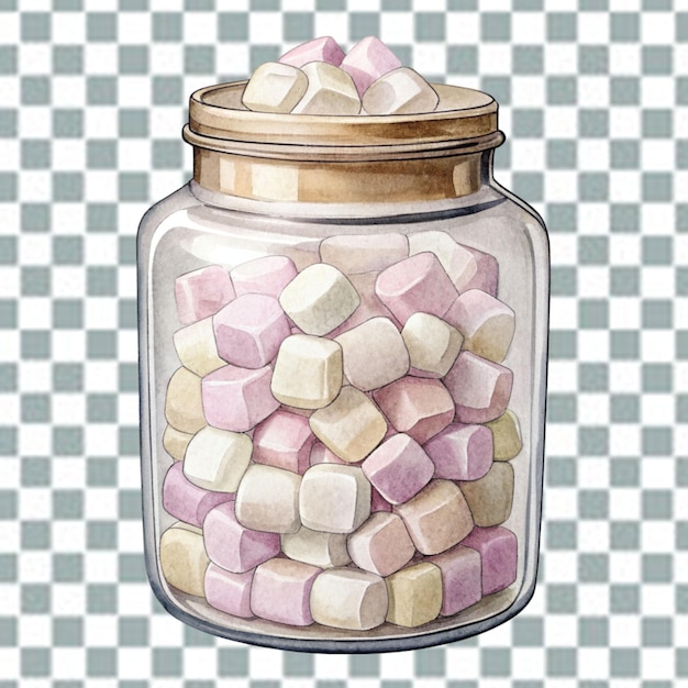 Kleurrijke gedraaide marshmallow in een glazen pot