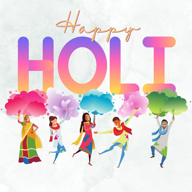 Kleurrijke geïllustreerde Happy Holi Begroeting Instagram Post 1
