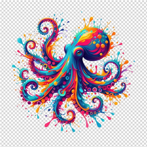 PSD kleurrijke illustratie van een kleurrijke octopus met veelkleurige bubbels op de witte achtergrond